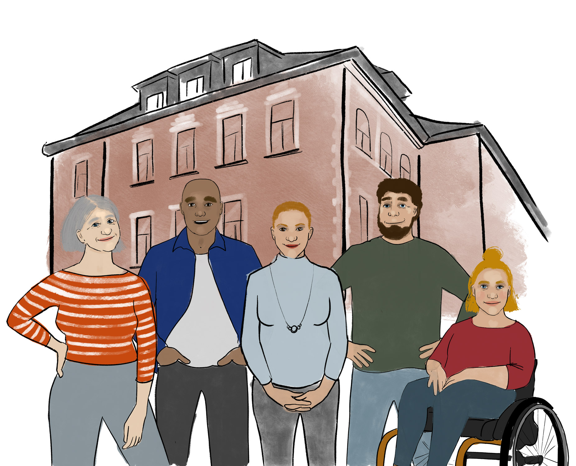 Eine Gruppe von Menschen vor einem Gebäude